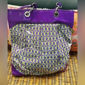 Vera Bradley Purple Vinyl Shoulder Tote & Matching Wallet
